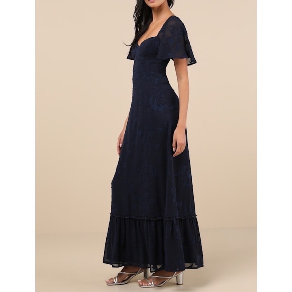 NWT Lulus Tailor Made For You Dark Navy Jacquard Lace-Up Maxi Dress Large